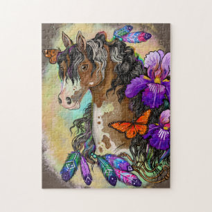 Paint Horse Mustang mit Iris und Schmetterlingen