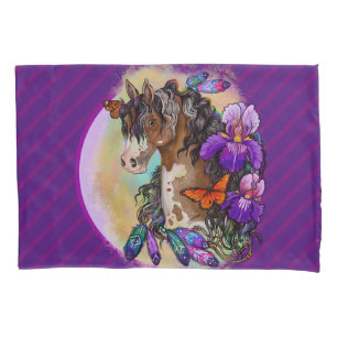 Paint Horse Mustang mit Iris und Schmetterlingen Kissenbezug