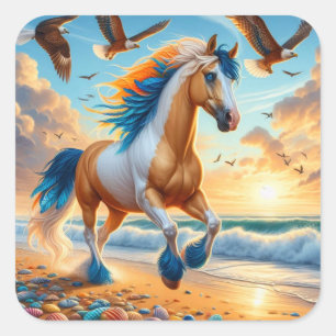 Paint Horse Ocean Eagles Quadratischer Aufkleber