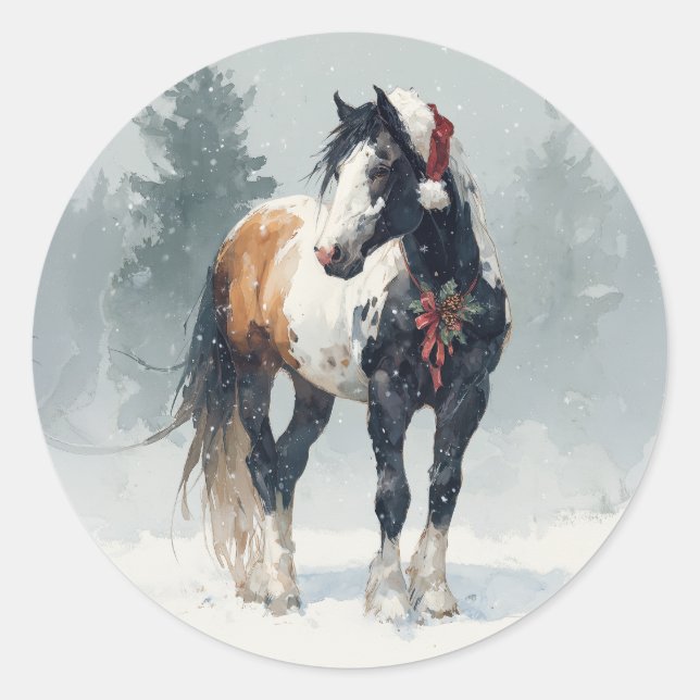 Paint Horse Weihnachtsaufkleber Runder Aufkleber (Vorderseite)