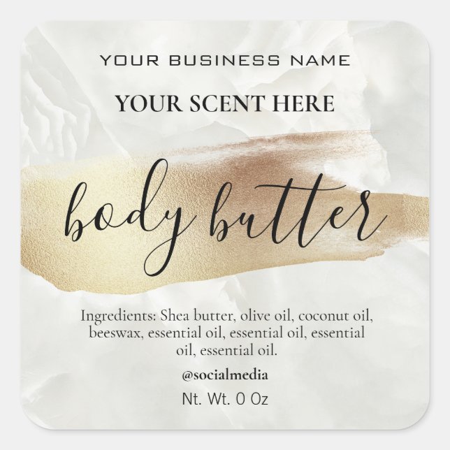 Paint Line Gold Marmor Body Butter Labels Quadratischer Aufkleber (Vorderseite)