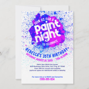 Paint Night Anniversaire Invitation - Bleu