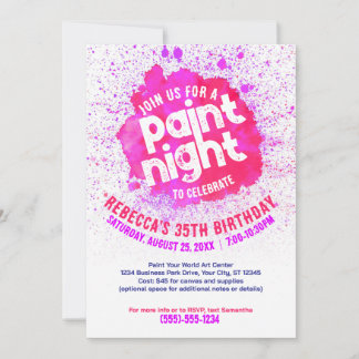 Paint Night Birthday Invite - Hot Pink Einladung