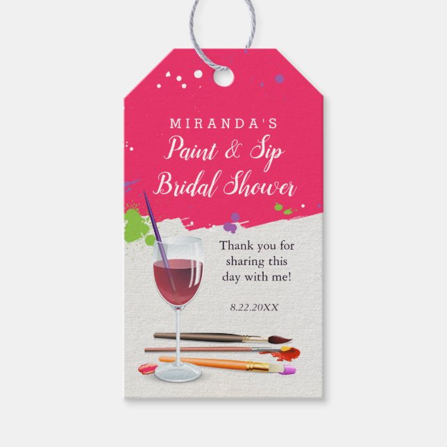 Paint Night, Paint and Sip Wine Glass Leinwand Geschenkanhänger (Vorderseite)