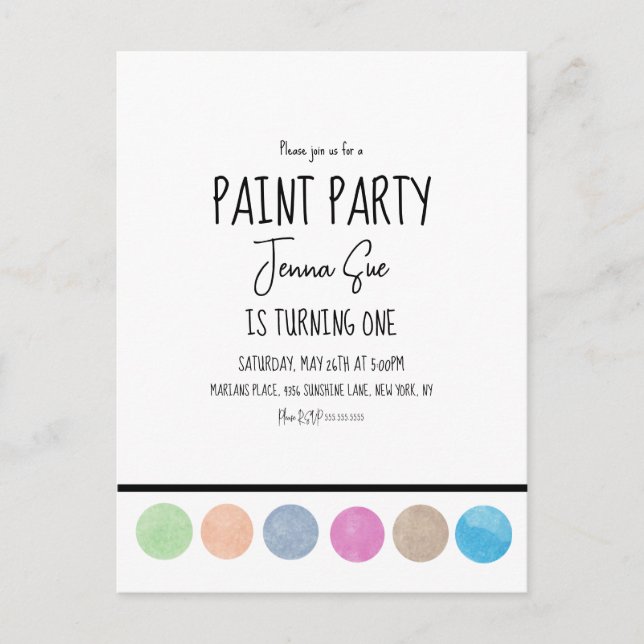 Paint Party Aquarell Palette Art Geburtstag Postkarte (Vorderseite)