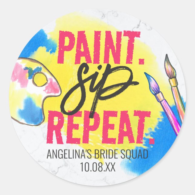 Paint Party Bride Squad Bachelorette Party Runder Aufkleber (Vorderseite)