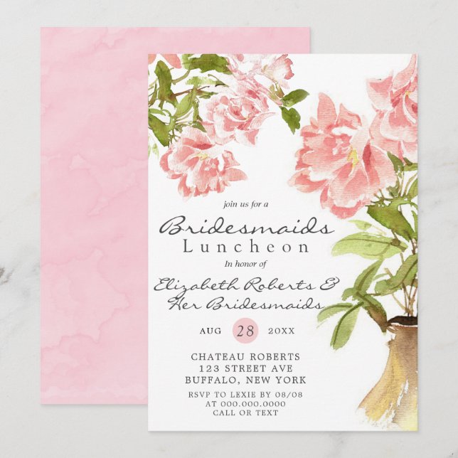 Paint Pink Peony Bridesmaids Luncheon Einladungen (Vorne/Hinten)