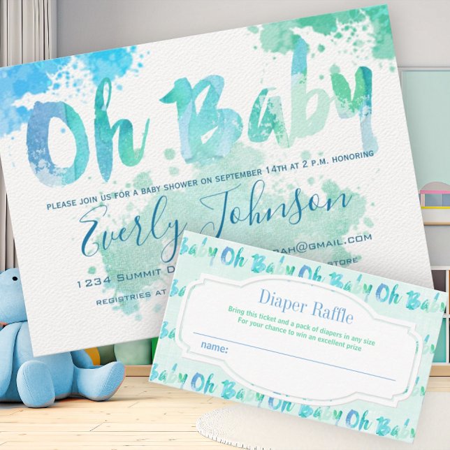 Paint Platsch Watercolor Baby Shower Einladungen (Von Creator hochgeladen)