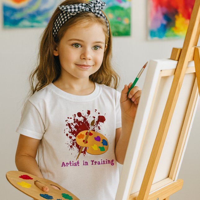 Paint Splash Girls T - Shirt (Artist in Training” youth tee with vibrant palette graphic perfect for creative young painters)