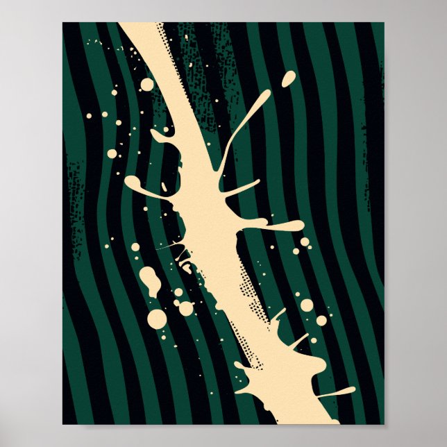 Paint Splash on Green and Black Wavy Background Poster (Vorne)