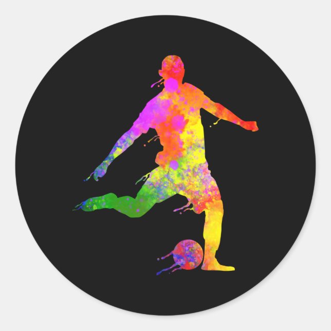 Paint Splashes Soccer Lover Graphic Soccer Player Runder Aufkleber (Vorderseite)