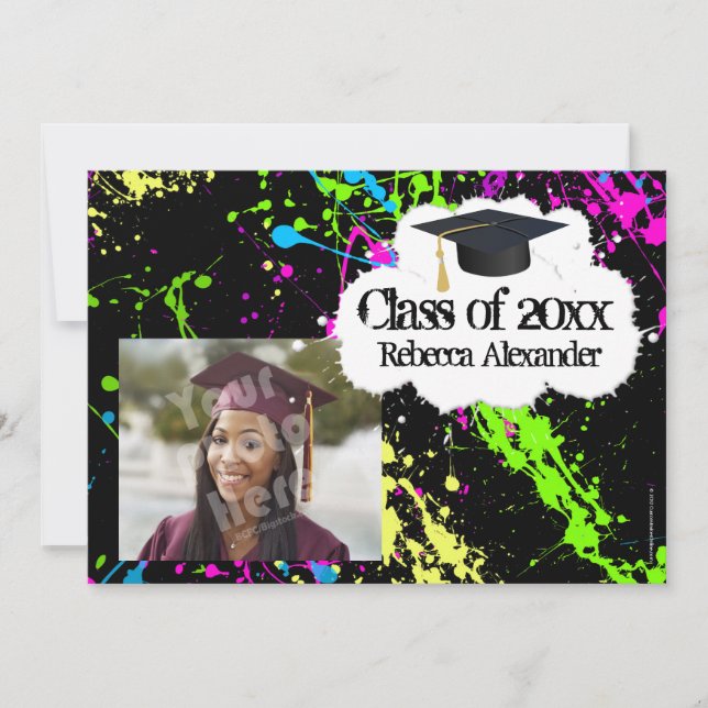 Paint Splatter Photo Graduation Party Invitation Einladung (Vorderseite)