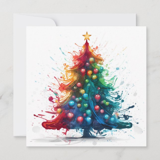 Paint splatter sapin de Noël carte de voeux (Devant)