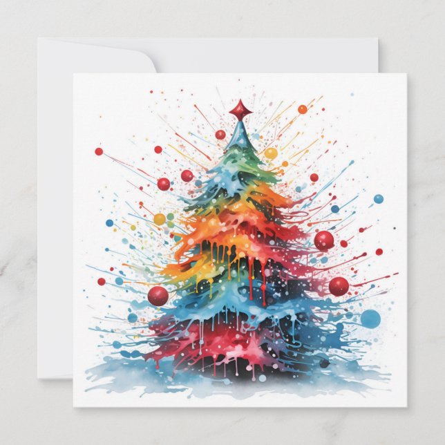 Paint splatter sapin de Noël carte de voeux (Devant)