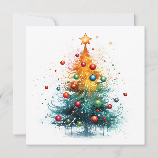 Paint splatter sapin de Noël carte de voeux (Devant)