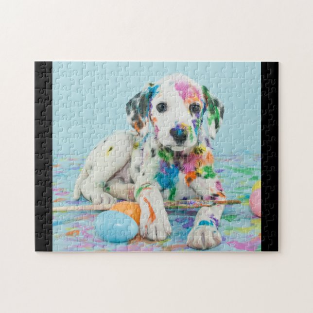 PAINT SPLATTERED DALMATINER PUPPY PUZZLE. (Horizontal)