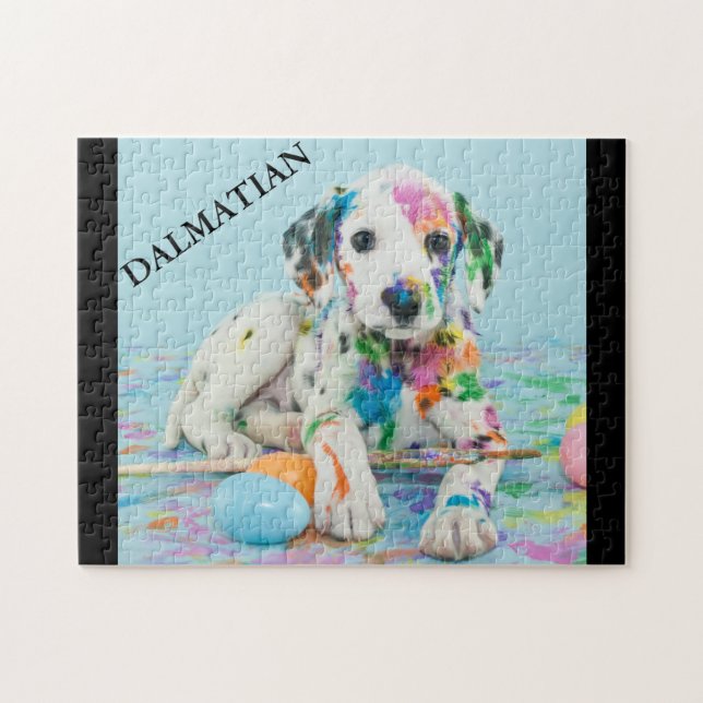PAINT SPLATTERED DALMATINER PUPPY PUZZLE. JIGSAW P (Horizontal)