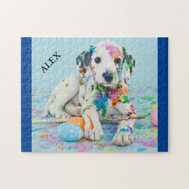 PAINT SPLATTERED DALMATINER PUPPY PUZZLE. JIGSAW P (Horizontal)