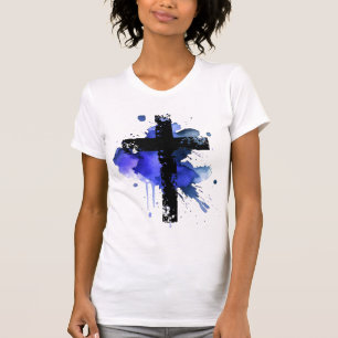 Paint Spritzer Christlich Cross - Blau T-Shirt