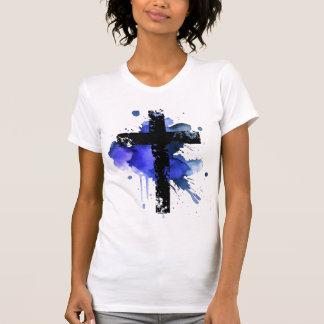 Paint Spritzer Christlich Cross - Blau T-Shirt