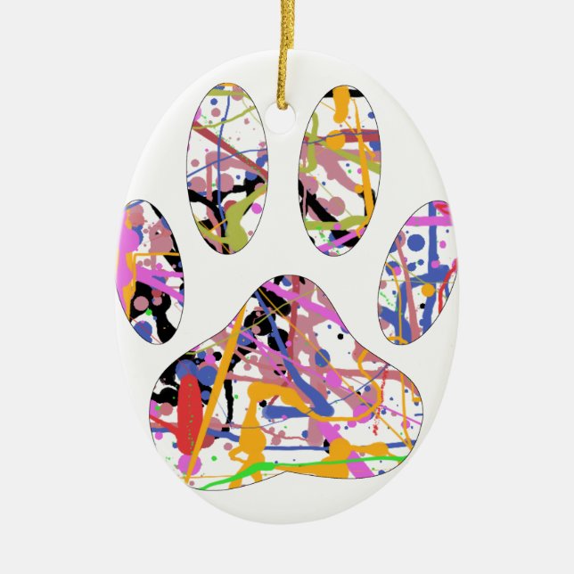 Paint Spritzer Dog Paw Print Keramik Ornament (Vorne)