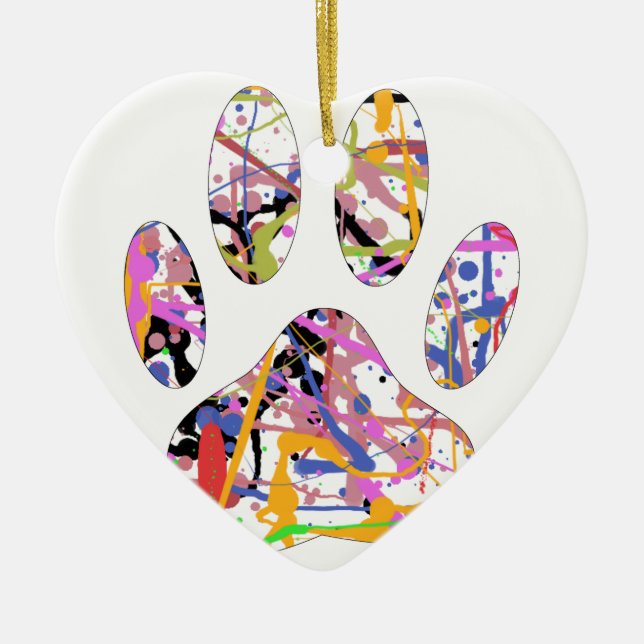 Paint Spritzer Dog Paw Print Keramikornament (Vorne)