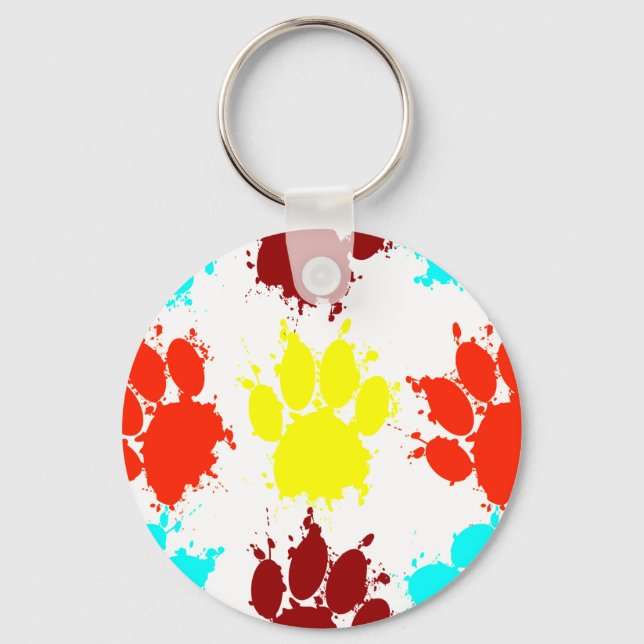 Paint Spritzer Dog Paw Print Pattern Schlüsselanhä Schlüsselanhänger (Vorderseite)