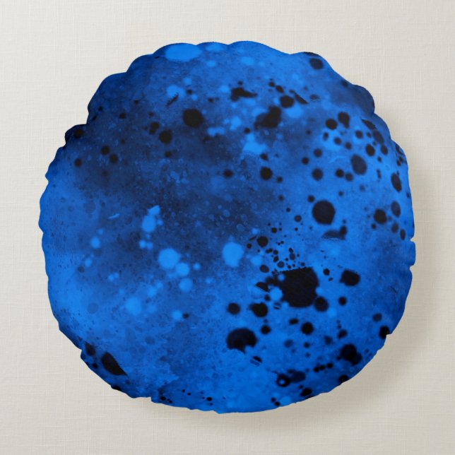 Paint Spritzer Effect Blue & Black Rundes Kissen (Vorderseite)