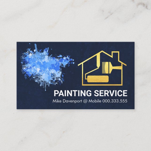 Paint Spritzer Gold Zuhause Brush Painting Visitenkarte (Vorderseite)