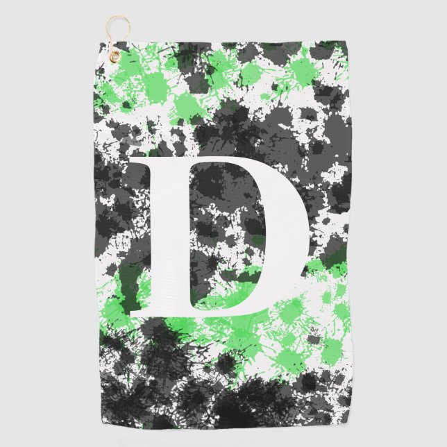 Paint Spritzer Green Black Mit Monogramm Golf Hand Golfhandtuch (Vorderseite)