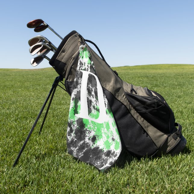Paint Spritzer Green Black Mit Monogramm Golf Hand Golfhandtuch (Gras)