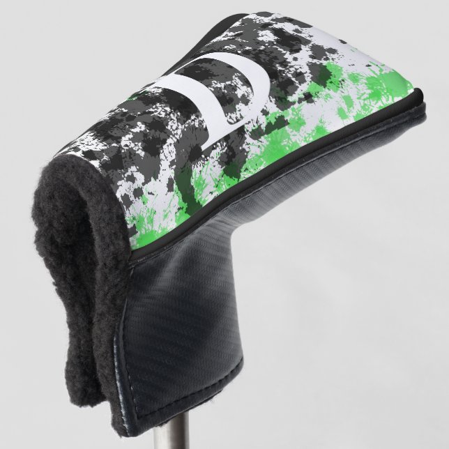 Paint Spritzer Green Schwarz-weiß Monogram Golf Headcover (3/4 Vorderseite)