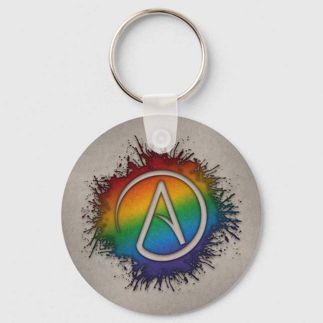 Paint Spritzer LGBTQ Pride Rainbow Atheist Symbol Schlüsselanhänger (Vorderseite)