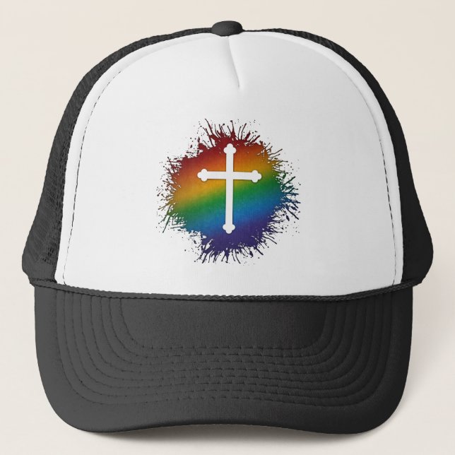 Paint Spritzer LGBTQ Pride Rainbow Christlich Cros Truckerkappe (Vorderseite)