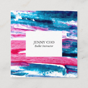 Paint Stripes farbig strukturiertes Bild pink blau Quadratische Visitenkarte