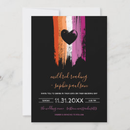 Paint Strokes Lesbian Flag & Black Heart Wedding Einladung