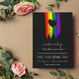 Paint Strokes Pride Flag & Black Heart Wedding Einladung