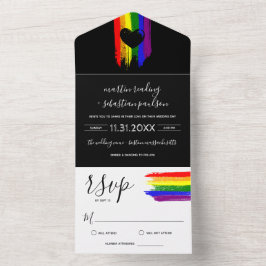 Paint Strokes Pride Flag & Black Heart Wedding Inv All In One Einladung