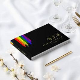 Paint Strokes Pride Flag Gold Text Wedding Gästebuch