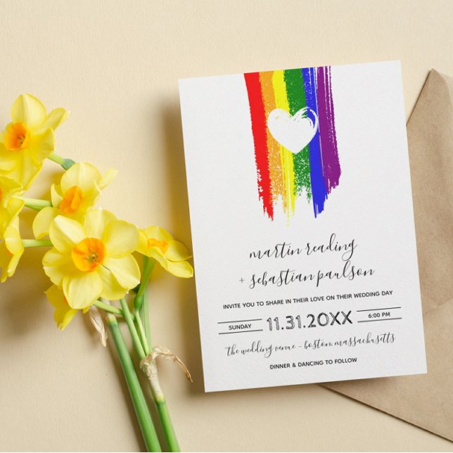 Paint Strokes Pride Flag & White Heart Wedding Einladung (Von Creator hochgeladen)
