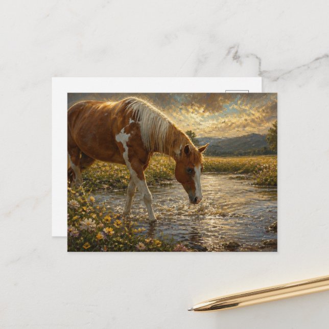 Paint-Stute überquert den Bach Postkarte (Vorderseite/Rückseite Beispiel)