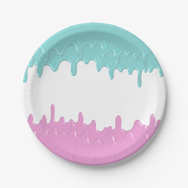 Paint Tropfens Gender offenbaren Pink Blue Pappteller (Vorderseite)