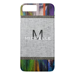 Paint Wood Look Burlap Rustic Monogram #10 iPhone 8 Plus/7 Plus Hülle