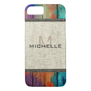 Paint Wood Look Burlap Rustic Monogram #2 Case-Mate iPhone Hülle