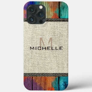 Paint Wood Look Burlap Rustic Monogram Case-Mate iPhone Hülle
