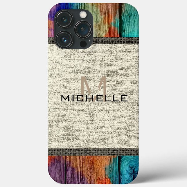 Paint Wood Look Burlap Rustic Monogram Case-Mate iPhone Hülle (Rückseite)