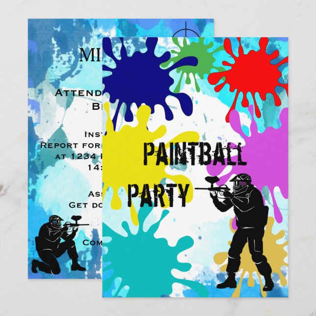 Paintball 13. Geburtstag Einladung (Vorne/Hinten)