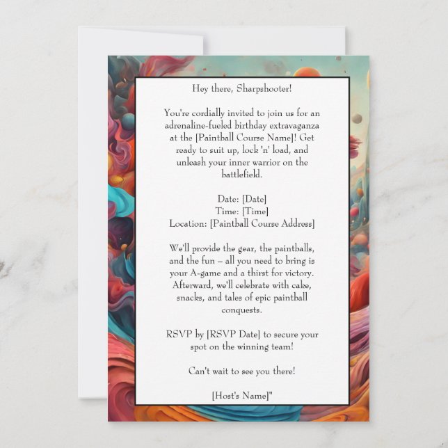 Paintball Anniversaire Carte d'invitation (Dos)
