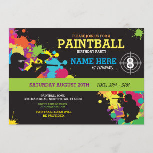 Paintball Anniversaire Invitation Fun Paint Ball
