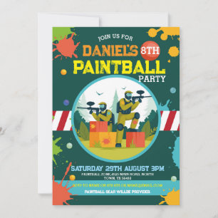 Paintball Anniversaire Invitation Garçons Peindre 